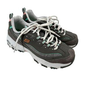 Skechers DLites Womens Memory Foam Sneakers Gray & White Leather Size 8